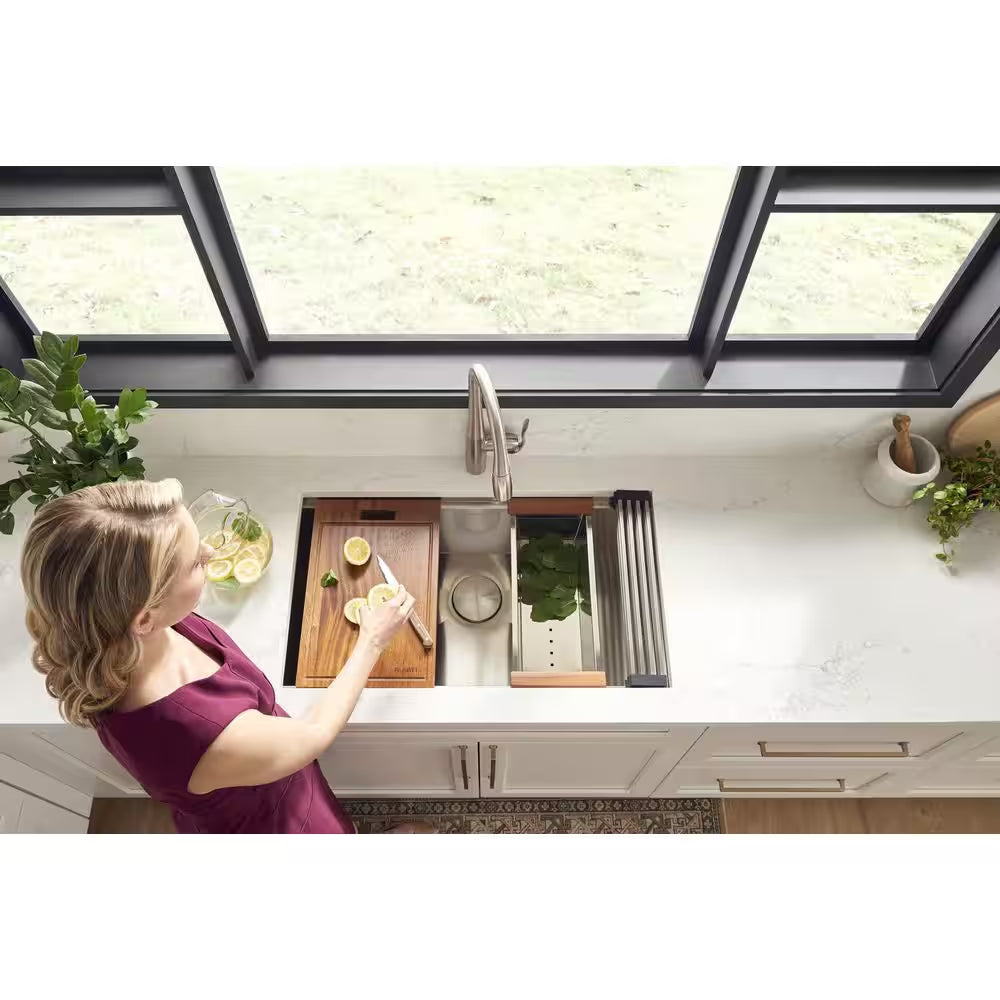 Roma 32 In. Undermount Single Bowl 16-Gauge Stainless Steel Workstation Kitchen Sink with Accessories