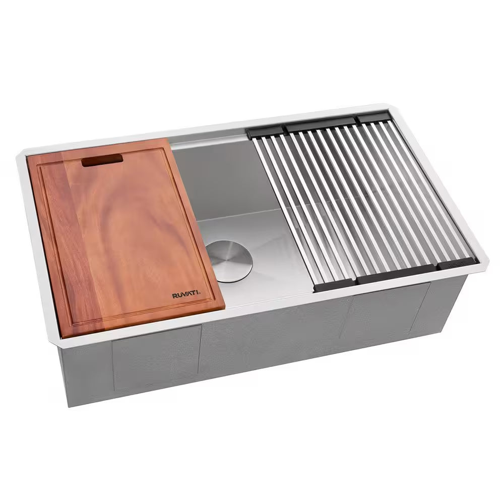 Roma 32 In. Undermount Single Bowl 16-Gauge Stainless Steel Workstation Kitchen Sink with Accessories
