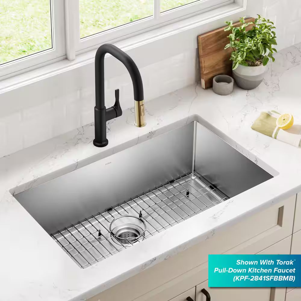 Standart PRO 32 In. Undermount Single Bowl 16 Gauge Stainless Steel Kitchen Sink with Accessories