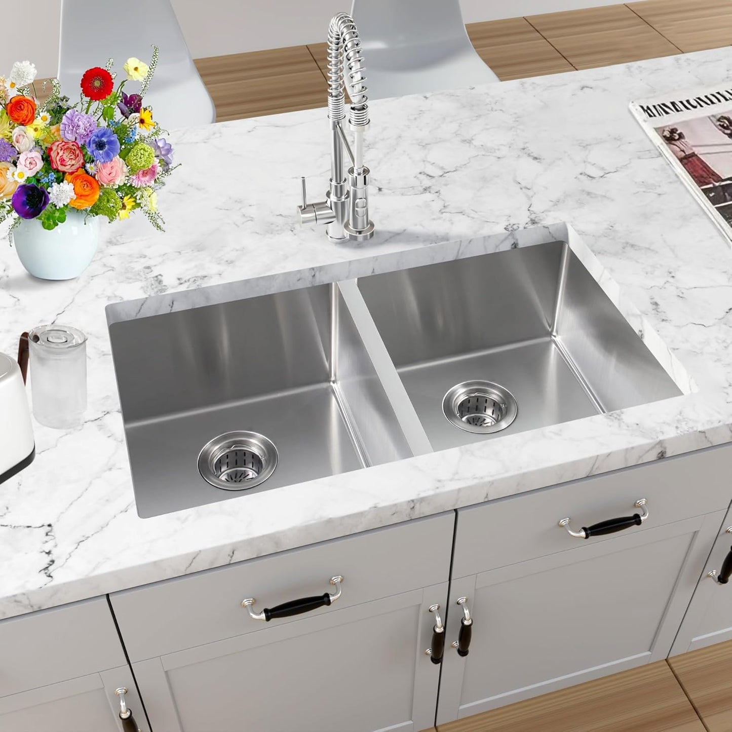 30 Inch Undermount Double Sink,16-Gauge T304 Stainless Steel Kitchen Sink 30'' X 18'',50/50 Double Bowl Kitchen Sinks Undermount with Accessories,9 Inch Deep Sinks with Brushed Finish