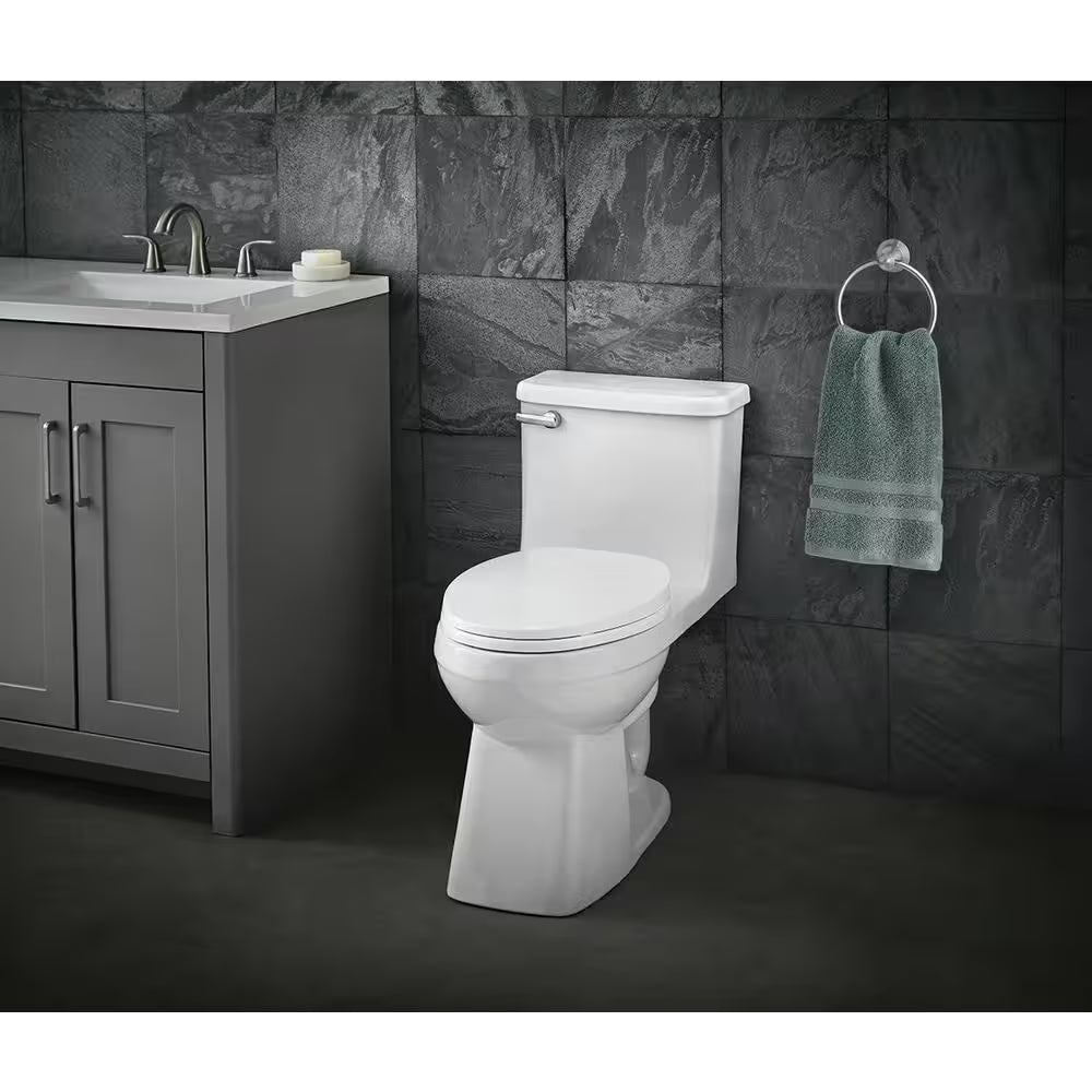Power Flush 12 Inch Rough in One-Piece 1.28 GPF Single Flush Elongated Toilet in White Seat Included