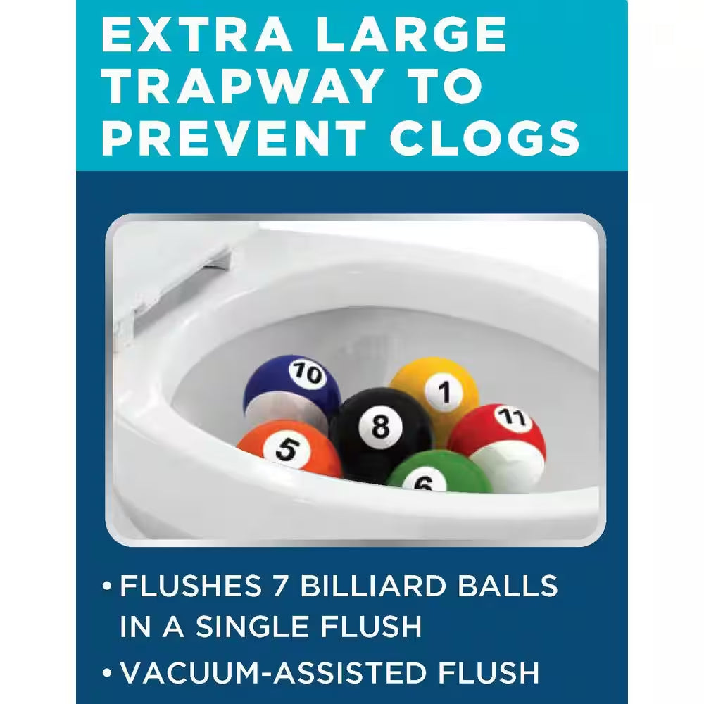 Power Flush 12 Inch Rough in One-Piece 1.28 GPF Single Flush Elongated Toilet in White Seat Included