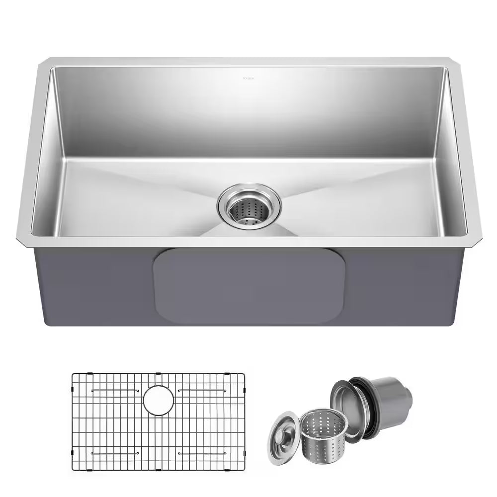 Standart PRO 32 In. Undermount Single Bowl 16 Gauge Stainless Steel Kitchen Sink with Accessories
