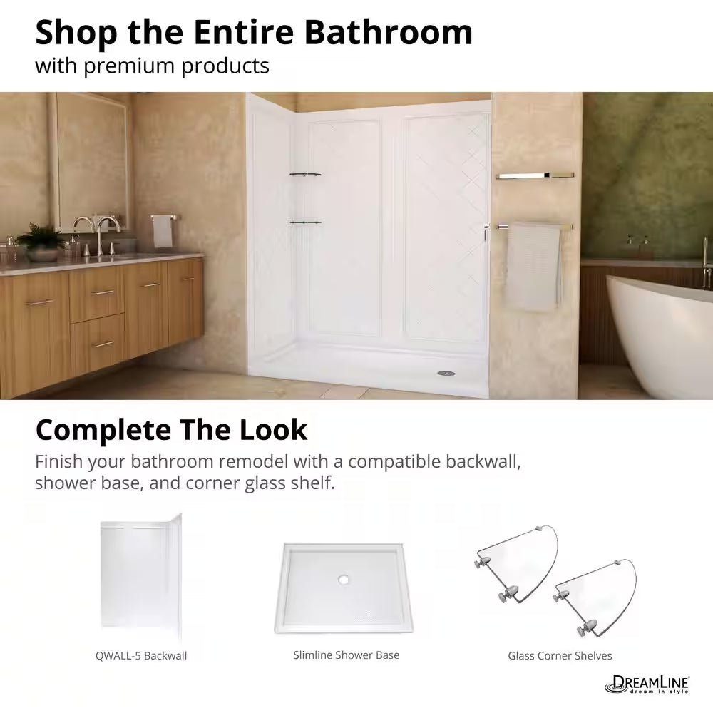 Slimline Single Threshold Alcove Shower Pan Base in White with Center Drain