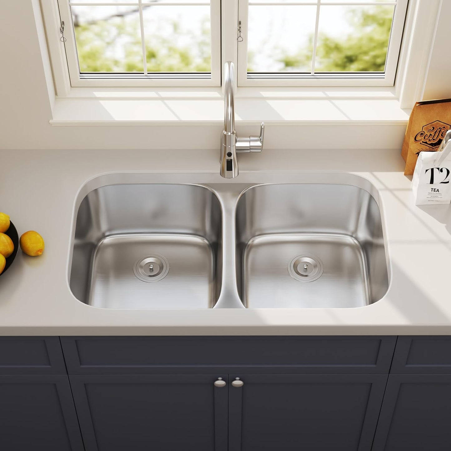 32 Inch Undermount Double Bowl Kitchen Sink 50/50 Stainless Steel 18 Gauge Commercial Grade Satin Finish Sinks 32" X 18" X 9"