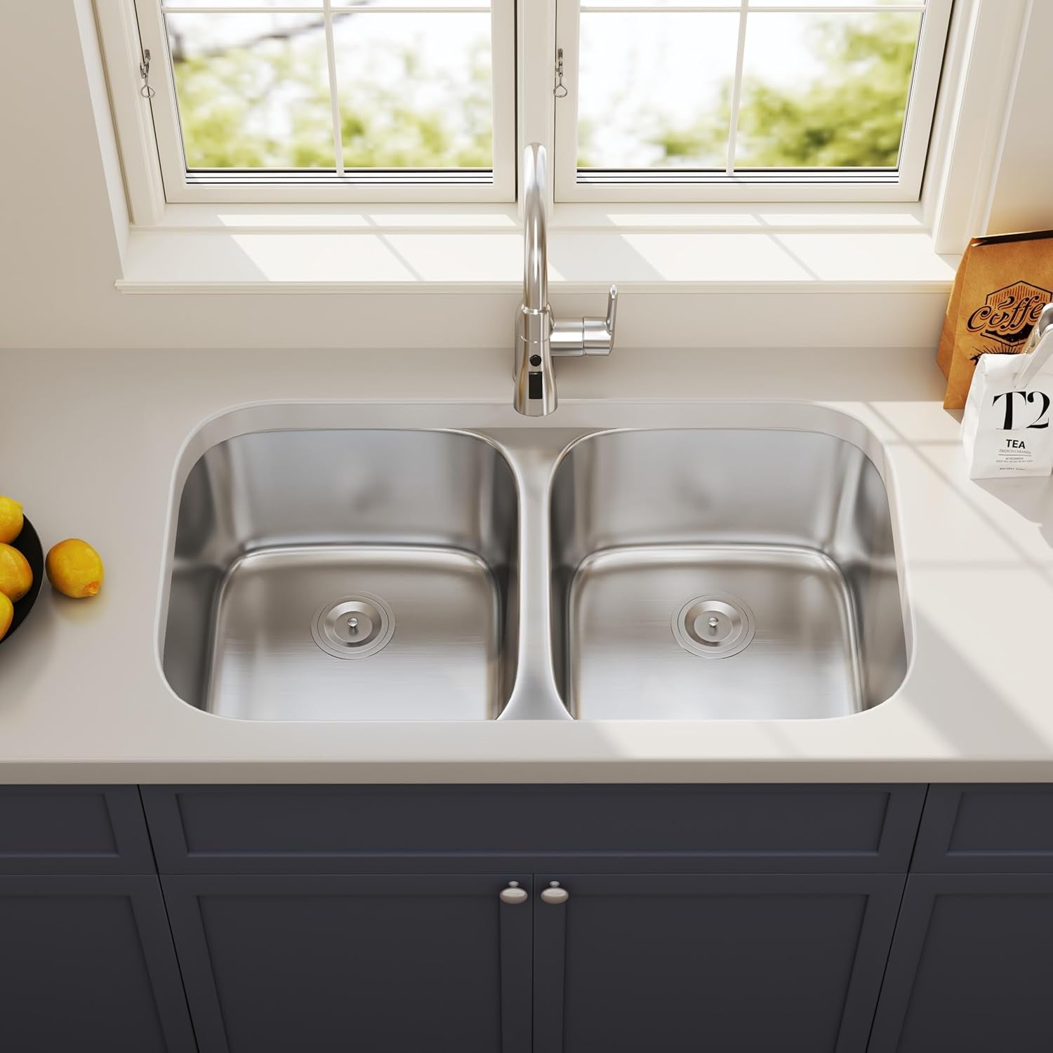 32 Inch Undermount Double Bowl Kitchen Sink 50/50 Stainless Steel 18 Gauge Commercial Grade Satin Finish Sinks 32" X 18" X 9"