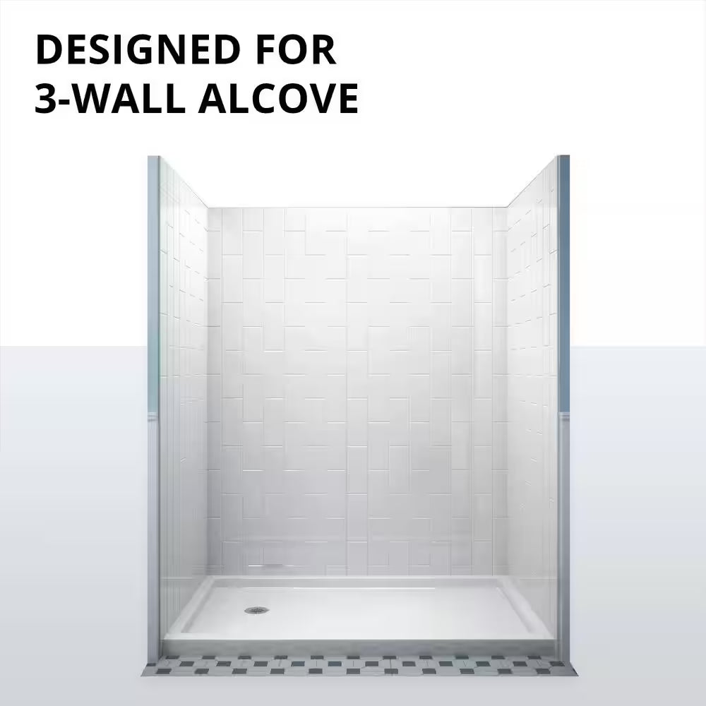 Slimline Single Threshold Alcove Shower Pan Base in White with Center Drain