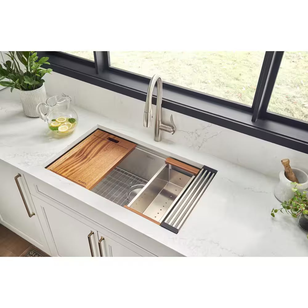 Roma 32 In. Undermount Single Bowl 16-Gauge Stainless Steel Workstation Kitchen Sink with Accessories