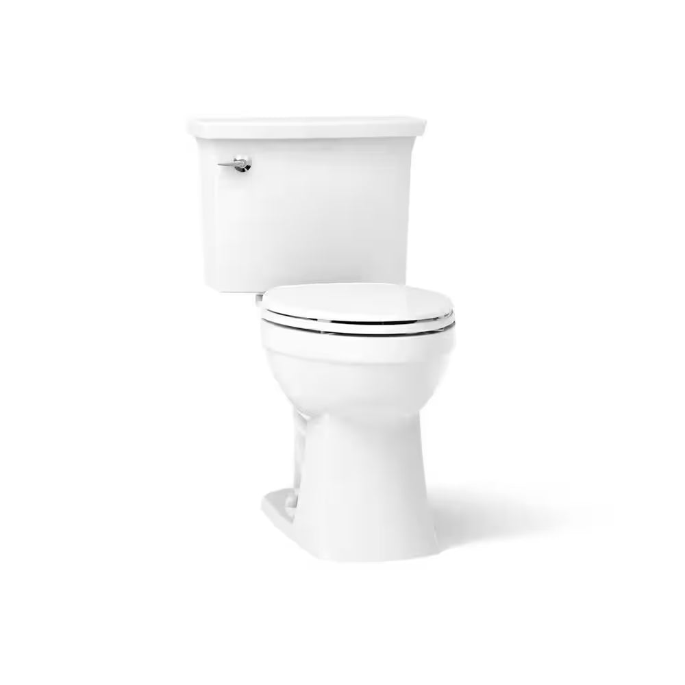 Elmbrook 12 In. Rough in 2-Piece 1.28 GFP Single Flush Elongated Chair Height Toilet in White with Soft Close Seat