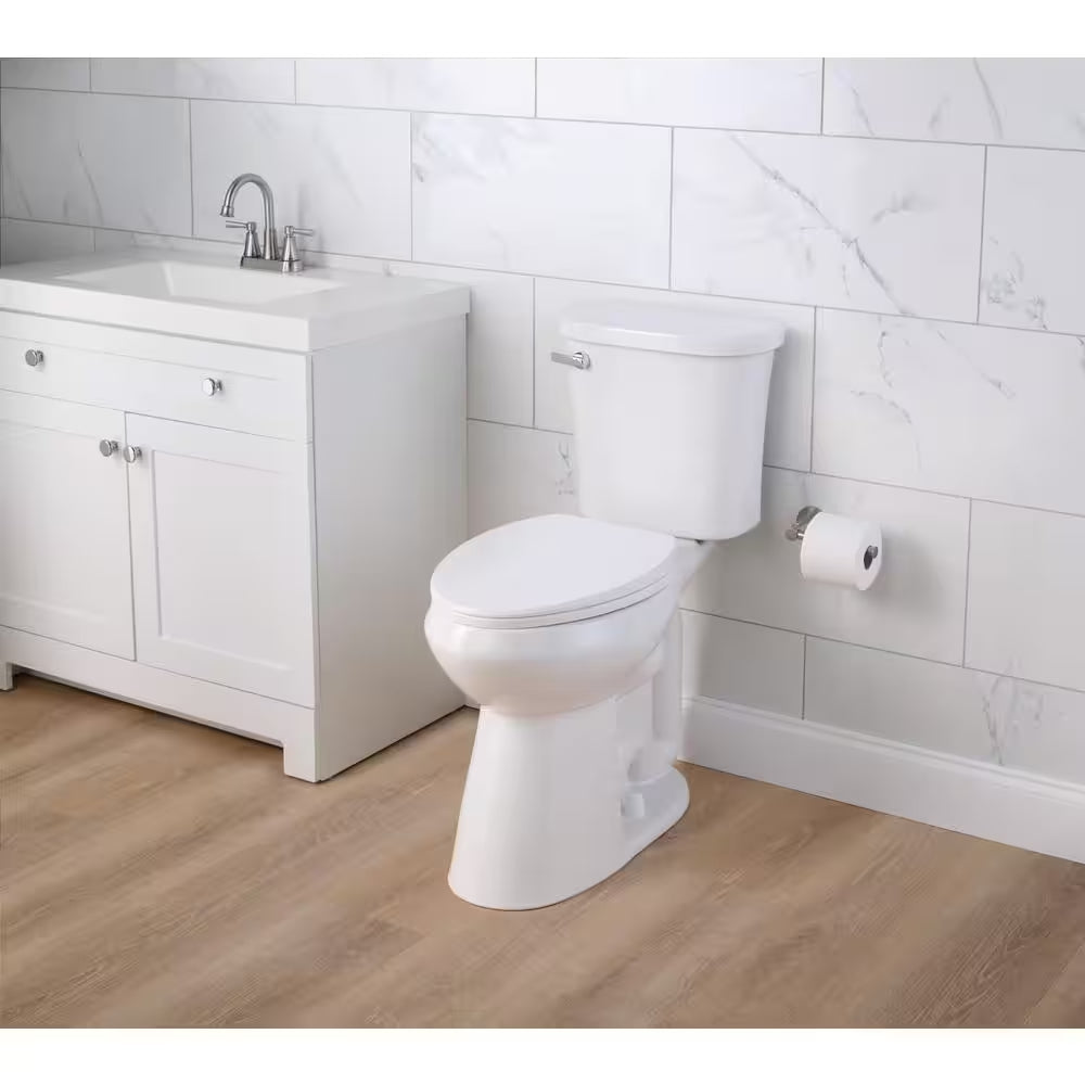 Power Flush 2-Piece 1.28 GPF Single Flush Extra Tall Elongated Toilet in White with Slow-Close Seat Included