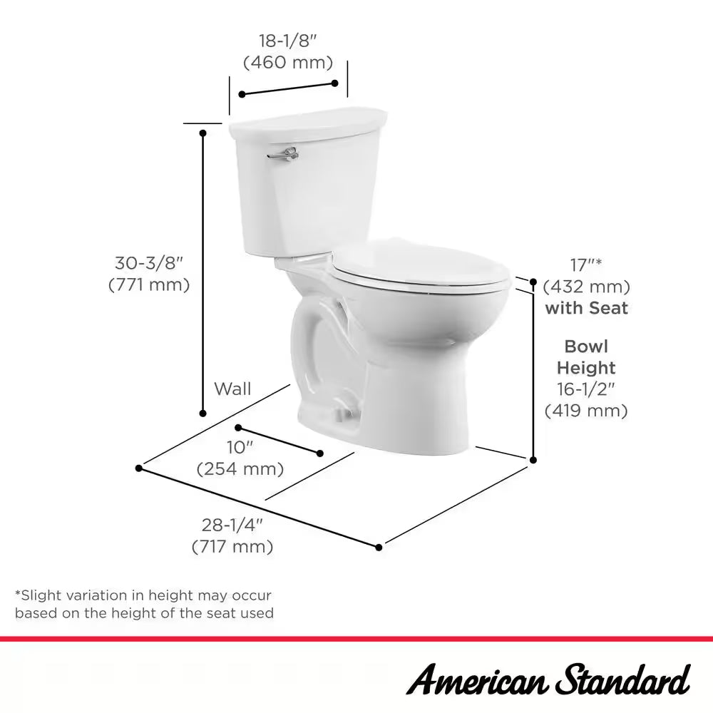 Cadet 10 In. Antimicrobial 2-Piece 1.28 GPF Single Flush Chair Height Elongated Front Toilet W/ Slow Close Seat in White