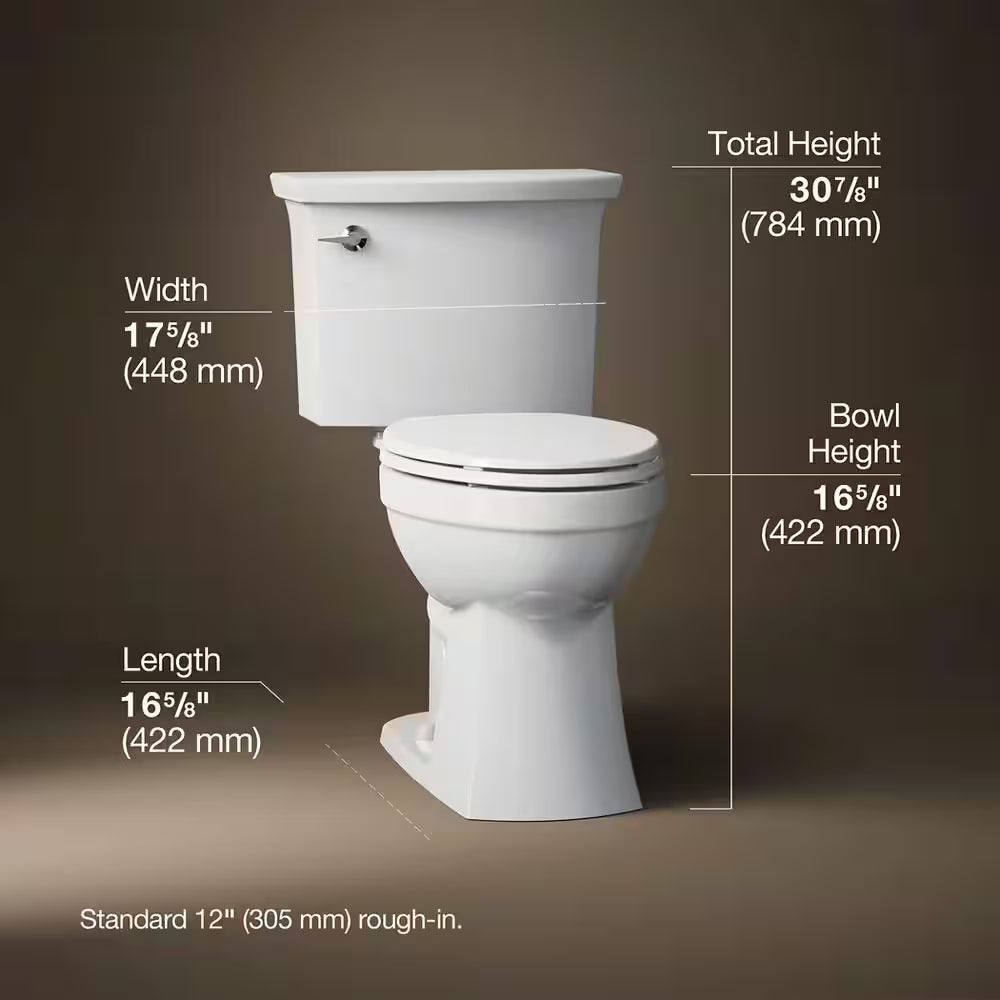 Elmbrook 12 In. Rough in 2-Piece 1.28 GFP Single Flush Elongated Chair Height Toilet in White with Soft Close Seat