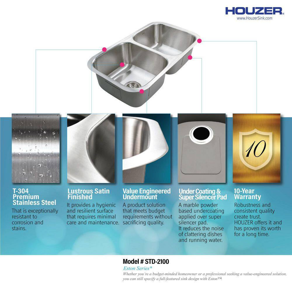 Eston 31 In. Stainless Steel Undermount 50/50 Double Bowl Kitchen Sink - STD-2100-1