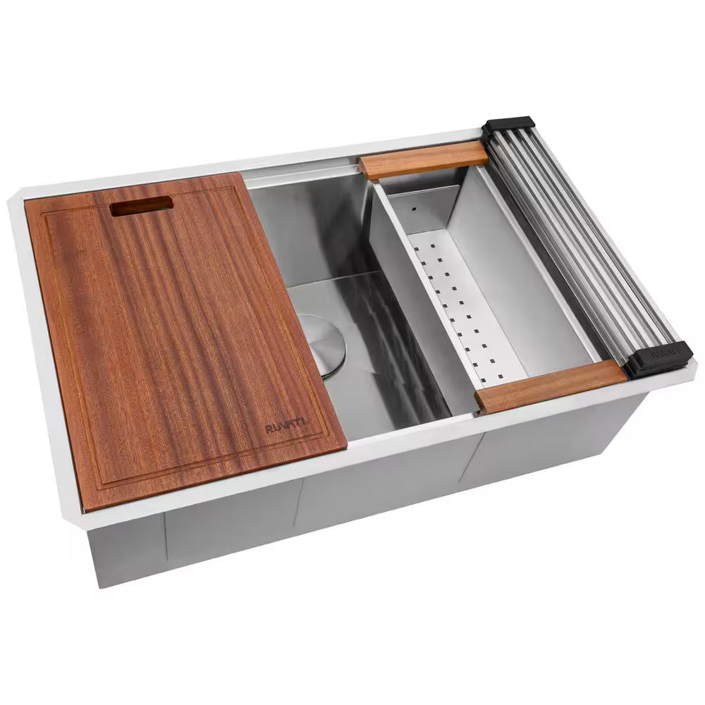 Roma 32 In. Undermount Single Bowl 16-Gauge Stainless Steel Workstation Kitchen Sink with Accessories
