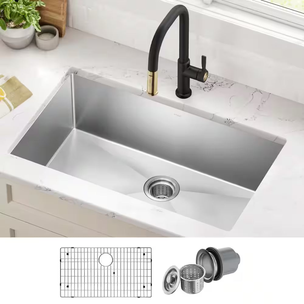 Standart PRO 32 In. Undermount Single Bowl 16 Gauge Stainless Steel Kitchen Sink with Accessories