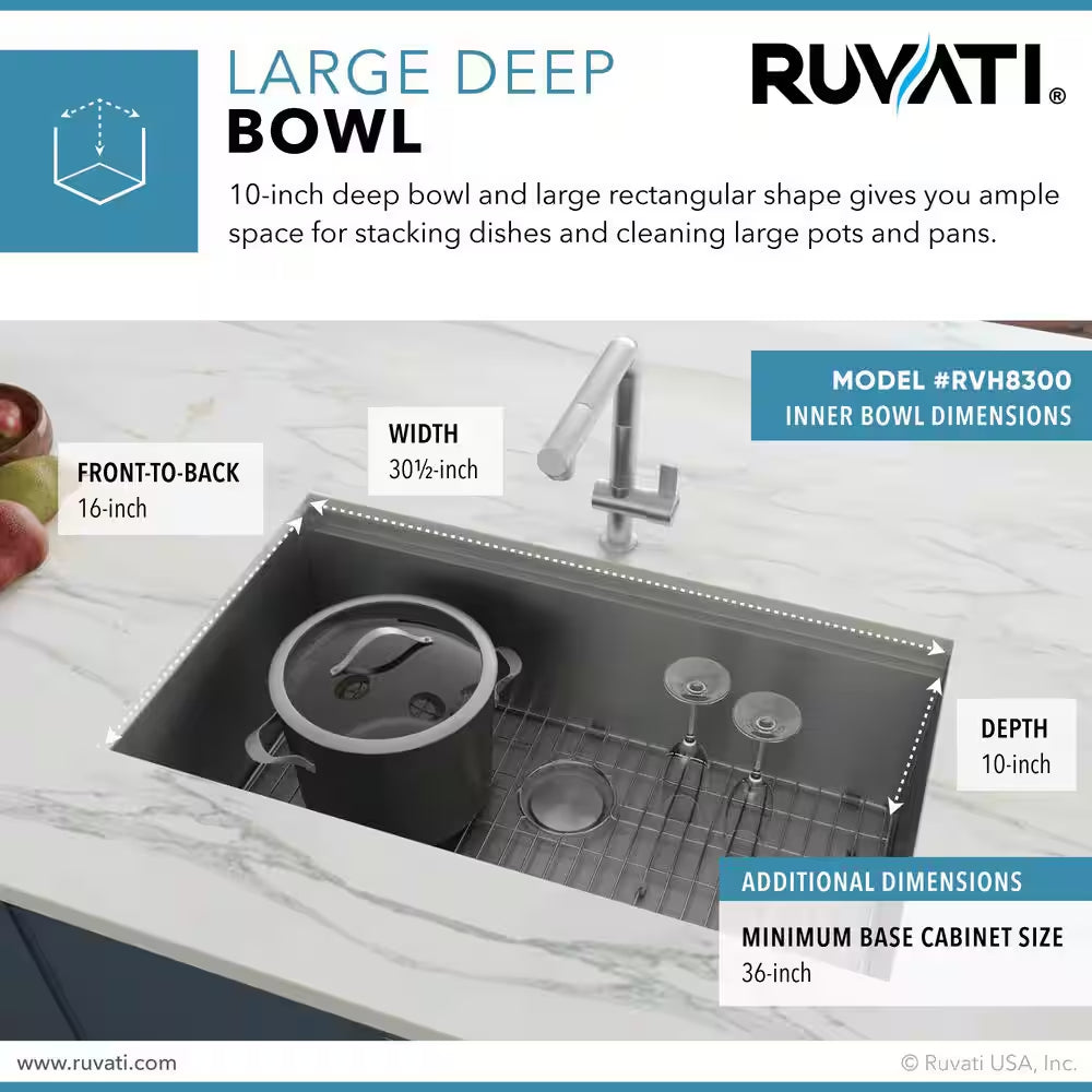 Roma 32 In. Undermount Single Bowl 16-Gauge Stainless Steel Workstation Kitchen Sink with Accessories