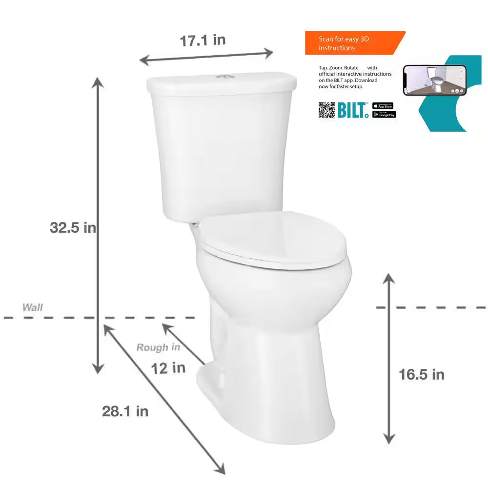 Power Flush 12 In. Rough in 2-Piece 0.95 GPF/1.28 GPF Dual Flush Elongated Toilet in White with Slow-Close Seat Included