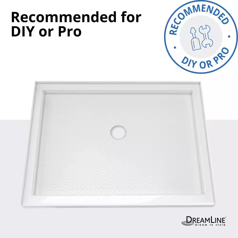 Slimline Single Threshold Alcove Shower Pan Base in White with Center Drain
