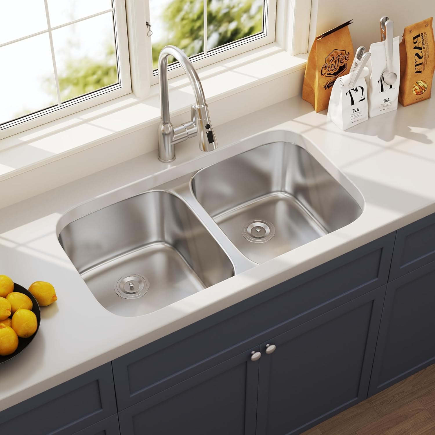 32 Inch Undermount Double Bowl Kitchen Sink 50/50 Stainless Steel 18 Gauge Commercial Grade Satin Finish Sinks 32" X 18" X 9"