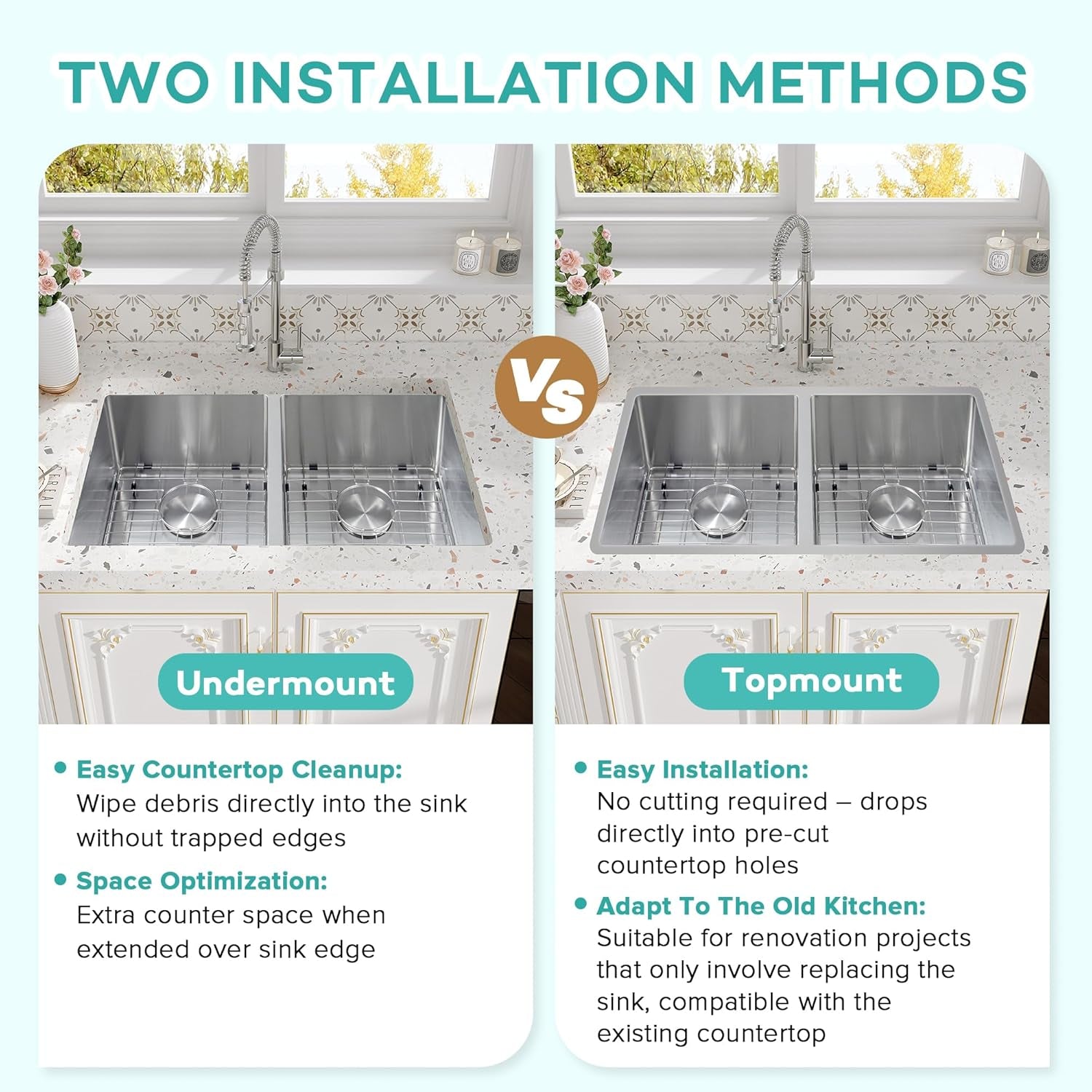 30 Inch Undermount Double Sink,16-Gauge T304 Stainless Steel Kitchen Sink 30'' X 18'',50/50 Double Bowl Kitchen Sinks Undermount with Accessories,9 Inch Deep Sinks with Brushed Finish