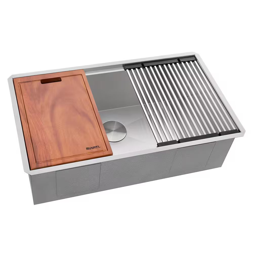 Roma 32 In. Undermount Single Bowl 16-Gauge Stainless Steel Workstation Kitchen Sink with Accessories