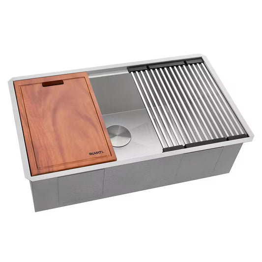Roma 32 In. Undermount Single Bowl 16-Gauge Stainless Steel Workstation Kitchen Sink with Accessories