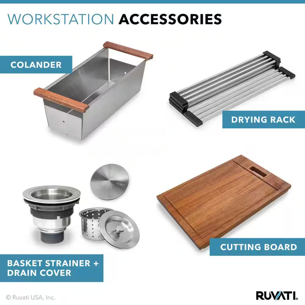 Roma 32 In. Undermount Single Bowl 16-Gauge Stainless Steel Workstation Kitchen Sink with Accessories