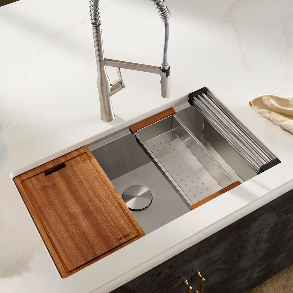 Roma 32 In. Undermount Single Bowl 16-Gauge Stainless Steel Workstation Kitchen Sink with Accessories
