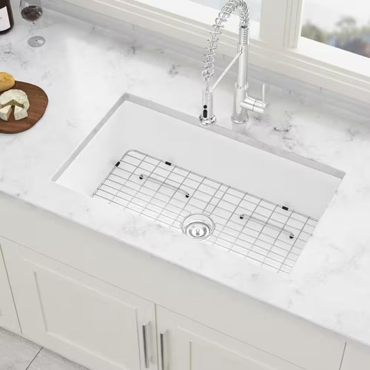 32 In. Undermount/Top Mount Single Bowl Ceramic Rectangular Kitchen Sink Basin