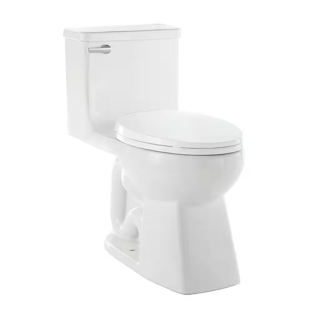 Power Flush 12 Inch Rough in One-Piece 1.28 GPF Single Flush Elongated Toilet in White Seat Included