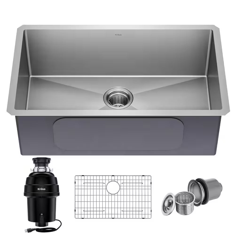 Standart PRO 32 In. Undermount Single Bowl 16 Gauge Stainless Steel Kitchen Sink with Accessories