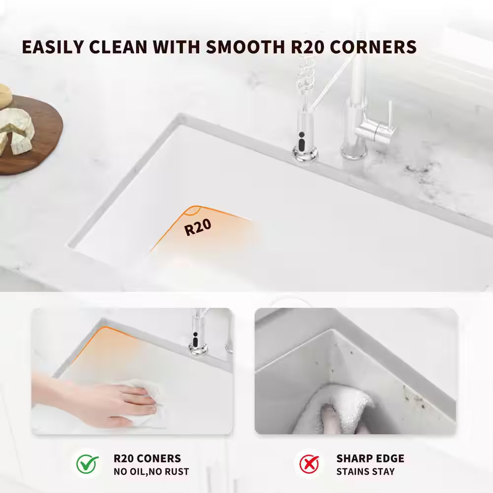 32 In. Undermount/Top Mount Single Bowl Ceramic Rectangular Kitchen Sink Basin