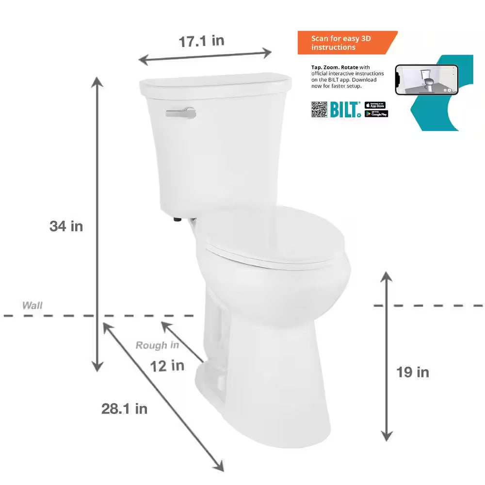 Power Flush 2-Piece 1.28 GPF Single Flush Extra Tall Elongated Toilet in White with Slow-Close Seat Included