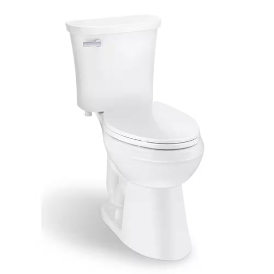 Power Flush 12 Inch Rough in Two-Piece 1.28 GPF Single Flush Elongated Toilet in White Seat Included