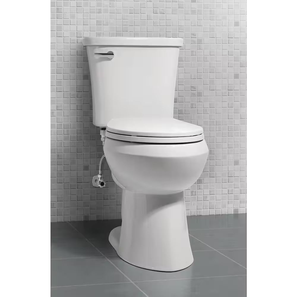 Power Flush 12 Inch Rough in Two-Piece 1.28 GPF Single Flush Elongated Toilet in White Seat Included