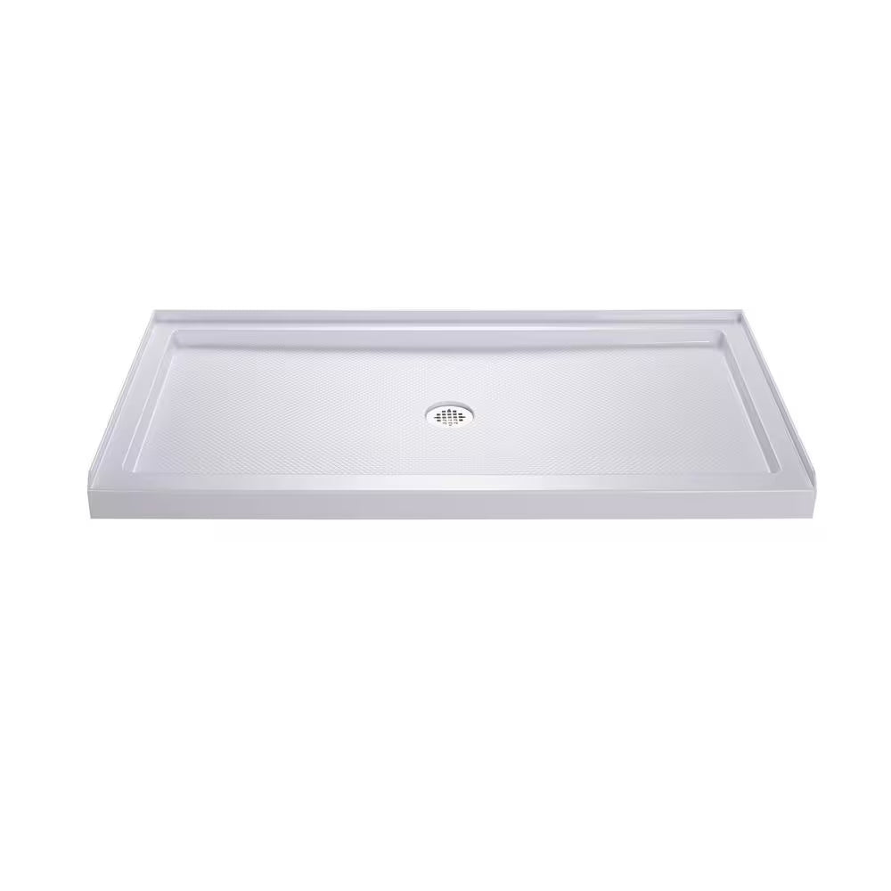 Slimline Single Threshold Alcove Shower Pan Base in White with Center Drain