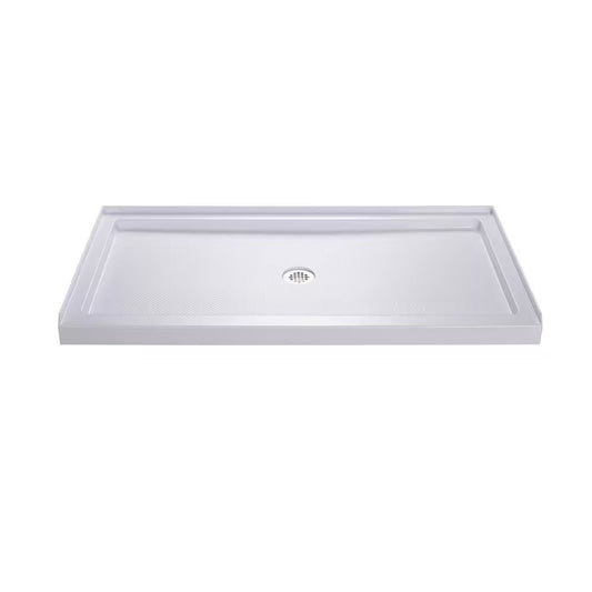 Slimline Single Threshold Alcove Shower Pan Base in White with Center Drain