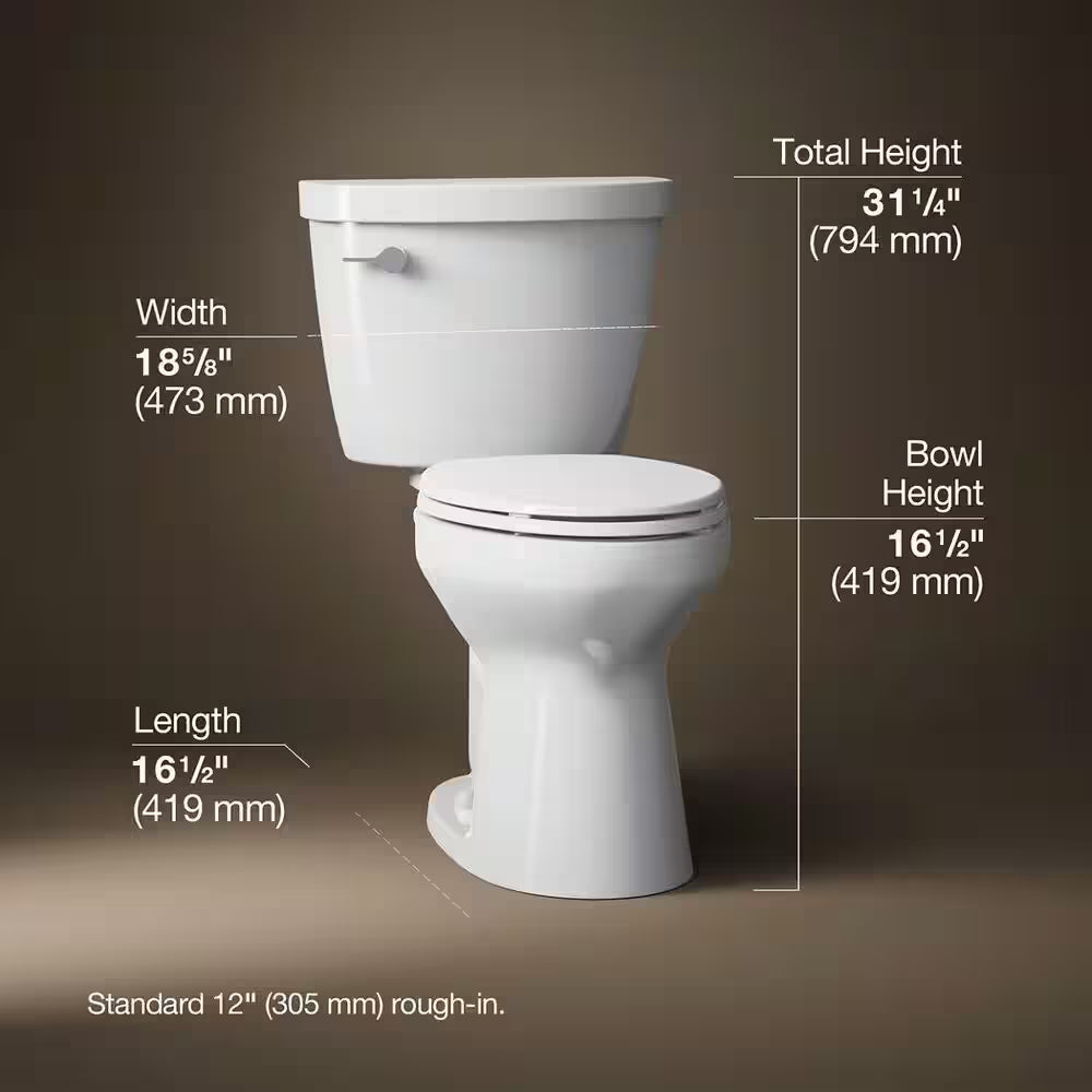 Cimarron 12 In. Rough in 2-Piece 1.28 GFP Single Flush Elongated Toilet in White with Soft Close Seat
