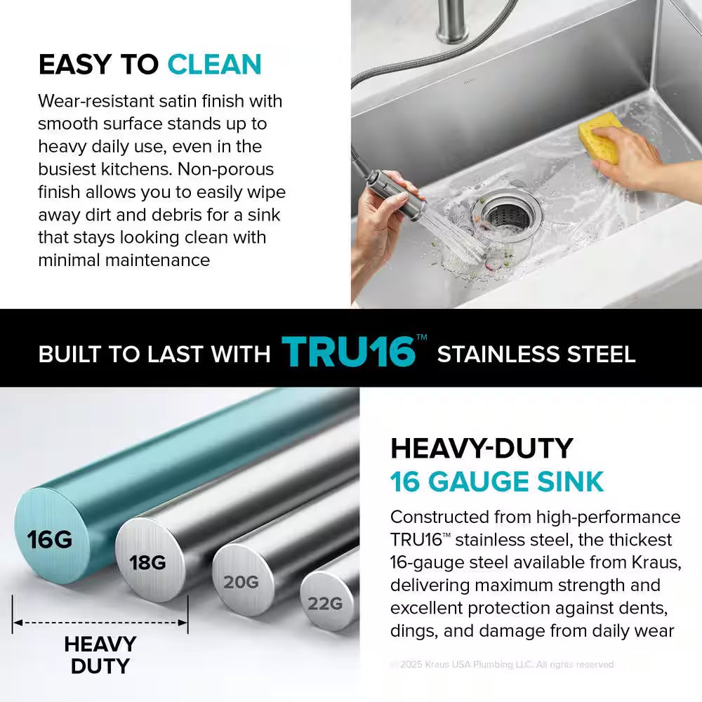 Standart PRO 32 In. Undermount Single Bowl 16 Gauge Stainless Steel Kitchen Sink with Accessories