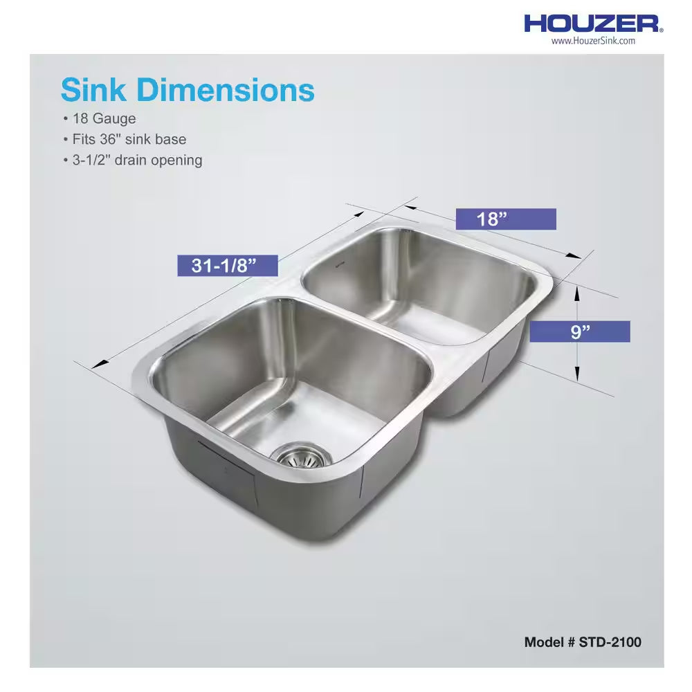 Eston 31 In. Stainless Steel Undermount 50/50 Double Bowl Kitchen Sink - STD-2100-1