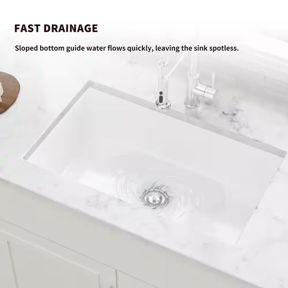 32 In. Undermount/Top Mount Single Bowl Ceramic Rectangular Kitchen Sink Basin