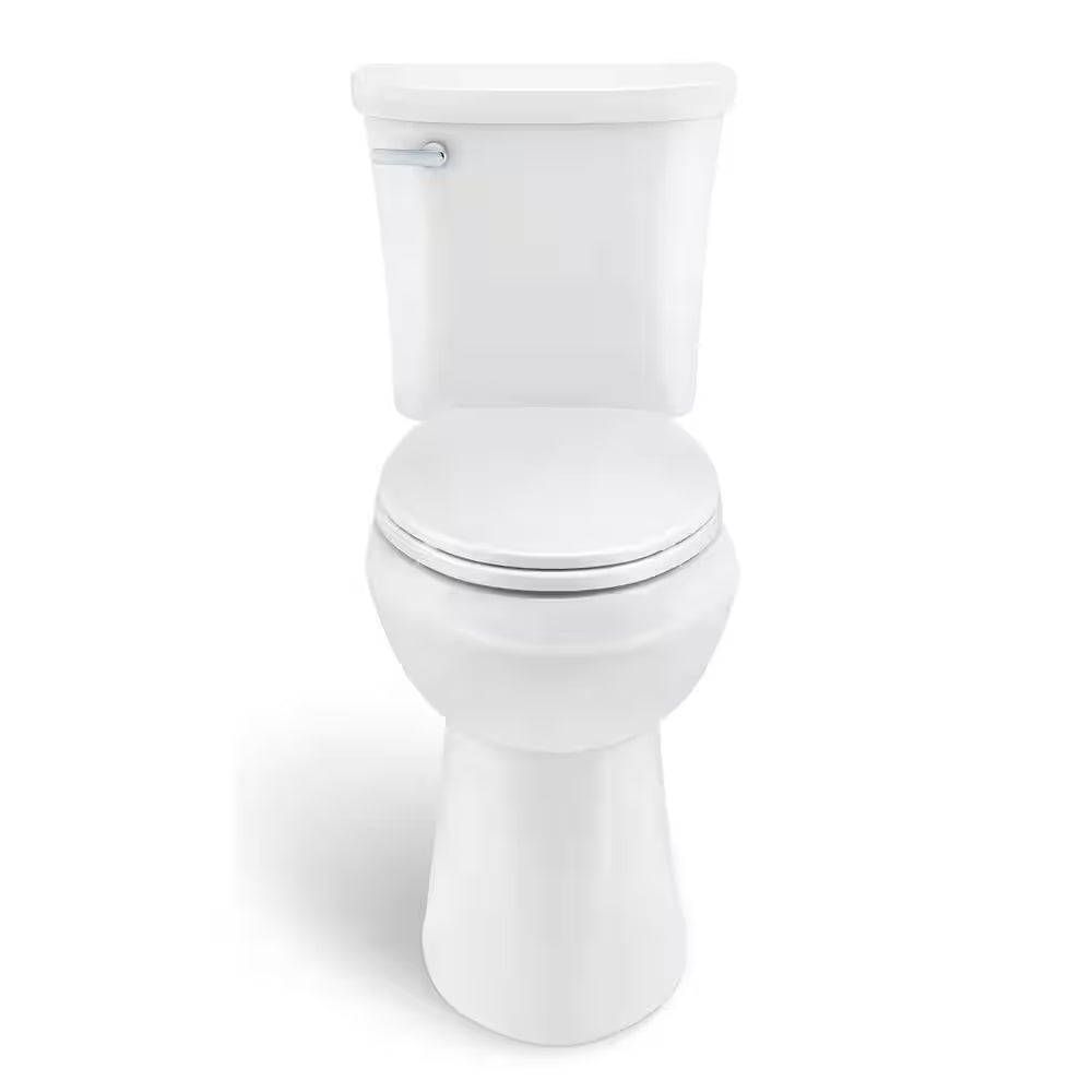 Power Flush 12 Inch Rough in Two-Piece 1.28 GPF Single Flush Elongated Toilet in White Seat Included