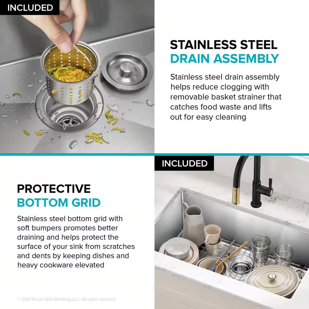 Standart PRO 32 In. Undermount Single Bowl 16 Gauge Stainless Steel Kitchen Sink with Accessories