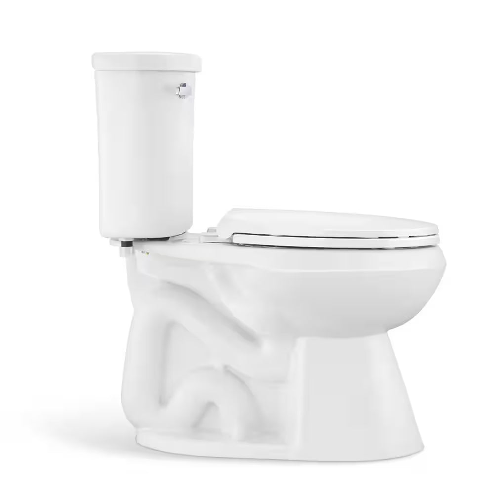 Power Flush 12 Inch Rough in Two-Piece 1.28 GPF Single Flush Elongated Toilet in White Seat Included